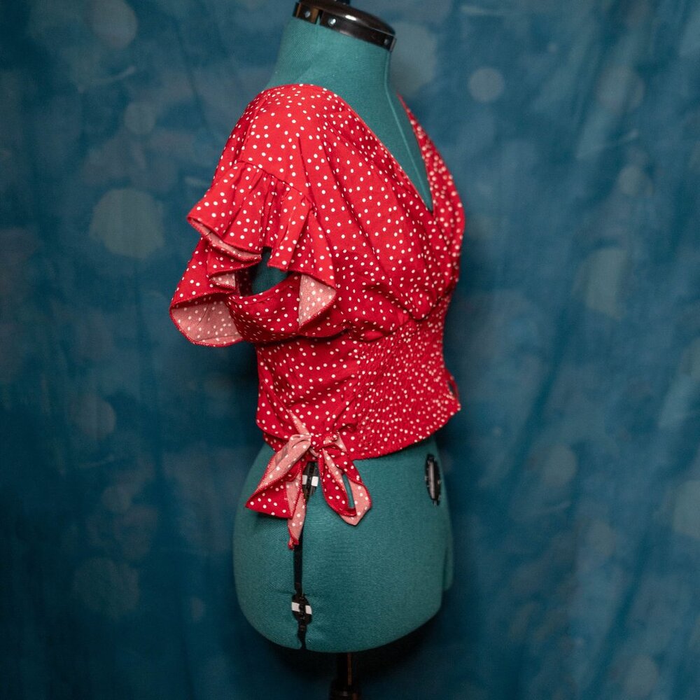 CLEARANCE Shein Red Polka Dot Wrap Crop Top Floral Tie-Front Crop Top XL Set - Picture 3 of 11